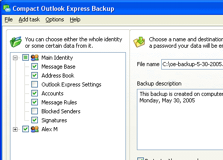 Compact Outlook Express Backup Screenshot 1