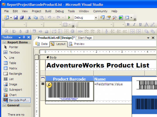 MS SQL Reporting Services Barcode .NET Screenshot 1