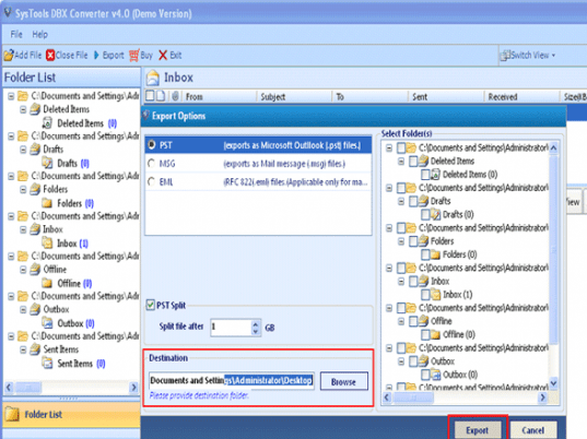 DBX to Windows Live Mail Screenshot 1