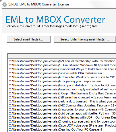 Birdie EML to MBOX Converter Screenshot 1