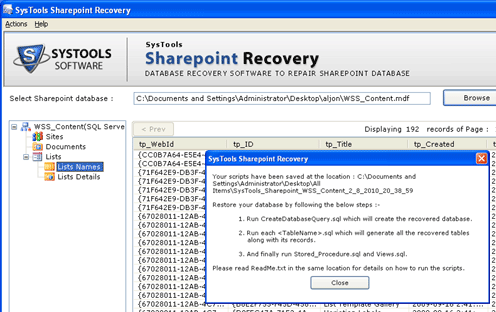 Microsoft SharePoint Recovery Tool Screenshot 1