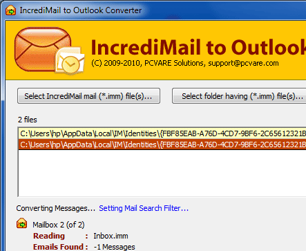 Convert from IncrediMail to Outlook 2007 Screenshot 1