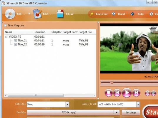 XFreesoft DVD to MPG Converter Screenshot 1
