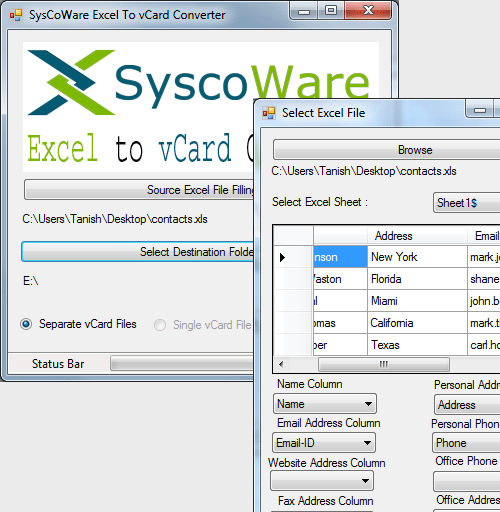SyscoWare Excel To vCard Screenshot 1
