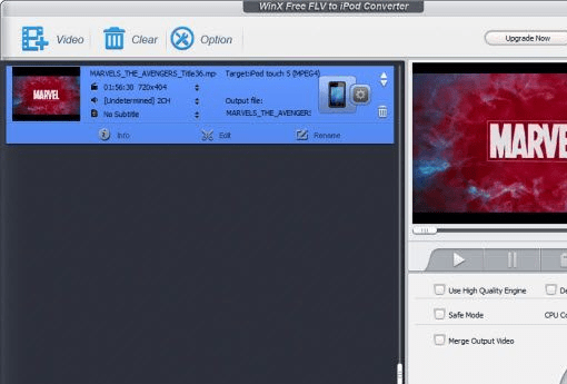 WinX Free FLV to iPod Video Converter Screenshot 1