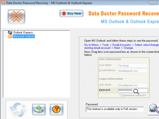 Data Doctor Outlook Password Recovery Screenshot 1