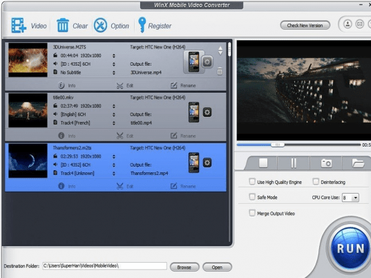 WinX Mobile Video Converter Screenshot 1