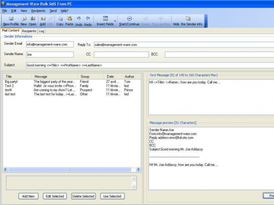Management-Ware Bulk SMS From PC Screenshot 1