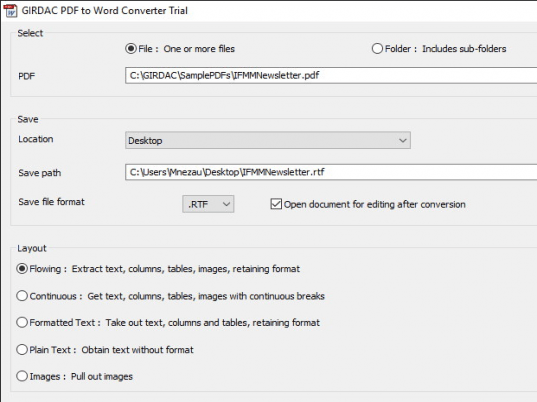 GIRDAC PDF to Word Converter Screenshot 1