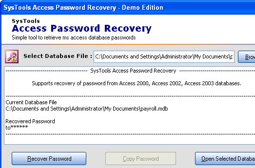 Access File Password Recovery Screenshot 1