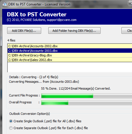 DBX Export Screenshot 1