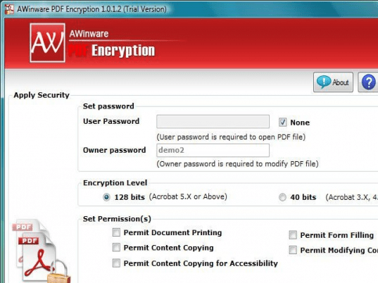 AWinware PDF Encryption Screenshot 1
