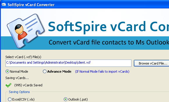 Move vCards to Outlook 2007 Screenshot 1