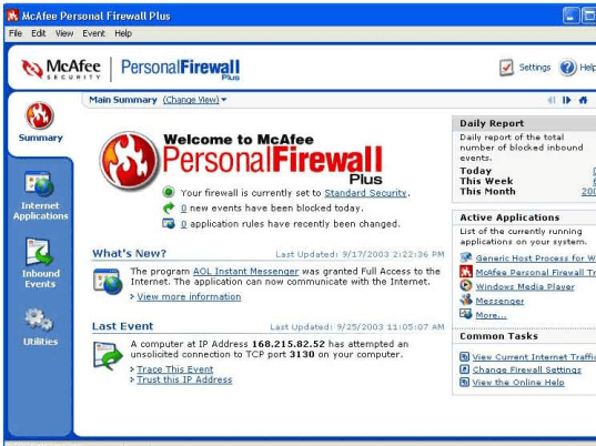 McAfee Personal Firewall Plus Screenshot 1