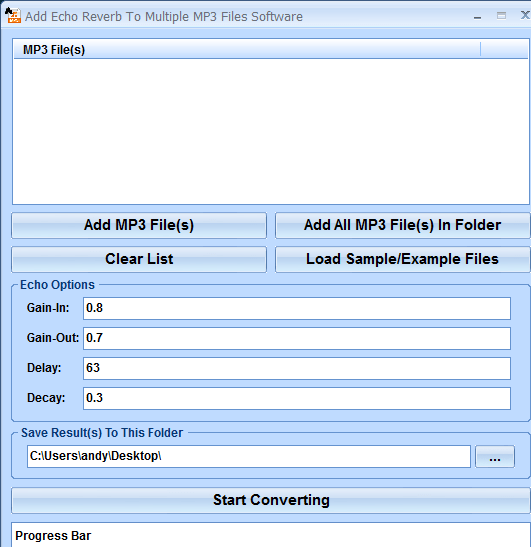 Add Echo Reverb To Multiple MP3 Files Software Screenshot 1