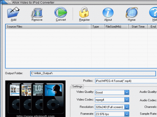 Allok Video to iPod Converter Screenshot 1