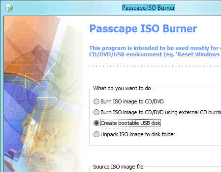 Passcape ISO Burner Screenshot 1