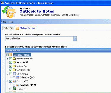 Export Folders from Outlook to IBM Lotus Screenshot 1