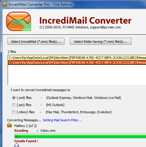 IncrediMail to Windows Vista Mail Screenshot 1