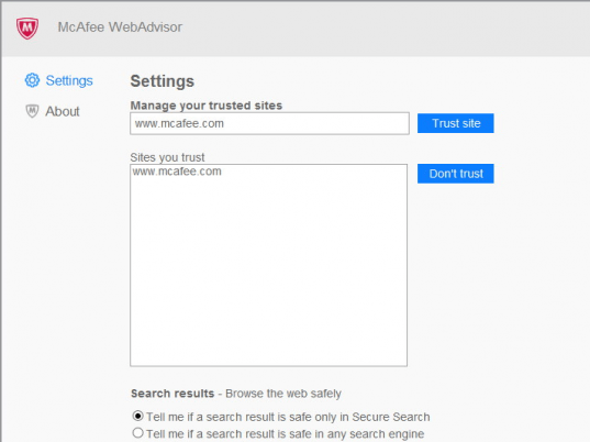 McAfee WebAdvisor Screenshot 1