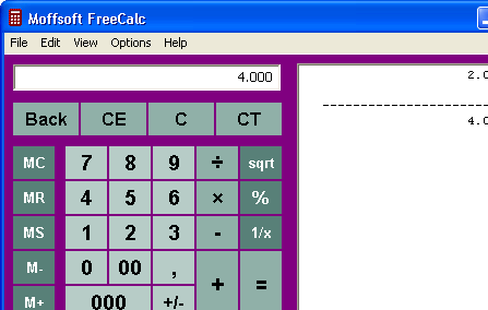 Moffsoft FreeCalc Screenshot 1