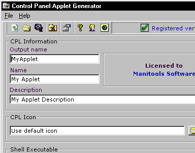 Control Panel Applet Generator Screenshot 1