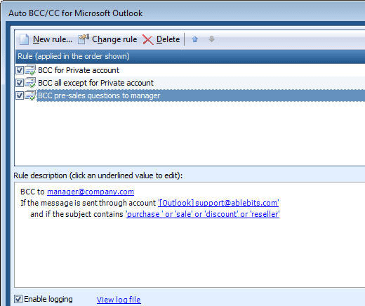 Auto BCC/CC for Microsoft Outlook Screenshot 1