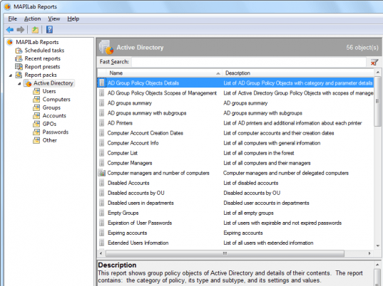 MAPILab Reports for Active Directory Screenshot 1