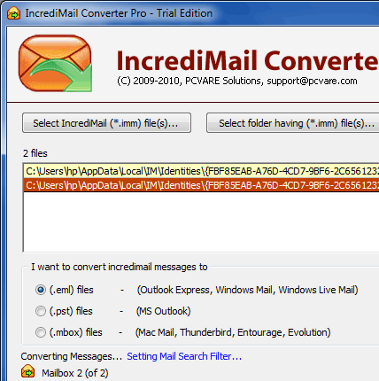 Import IncrediMail into Thunderbird Screenshot 1