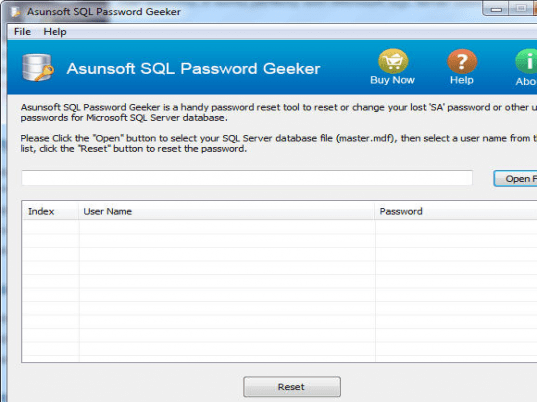 Asunsoft SQL Password Geeker Screenshot 1