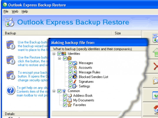 Outlook Express Backup Restore Screenshot 1