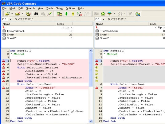 VBA Code Compare Screenshot 1