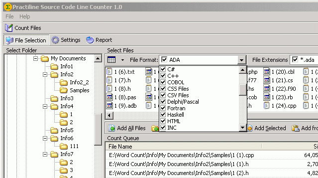 Practiline Source Code Line Counter Screenshot 1