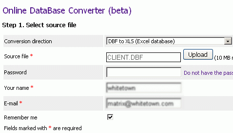 Online Database Converter Screenshot 1