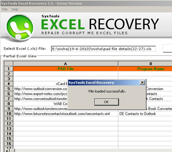 Excel Recovery Software Screenshot 1