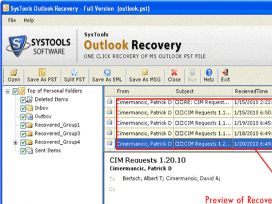 Restore PST File Screenshot 1