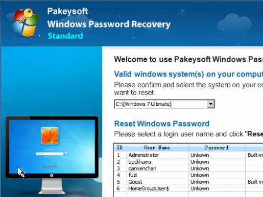 Bypass Windows 7 Password Tool Screenshot 1