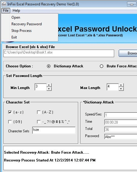 InFixi Excel Password Recovery Screenshot 1