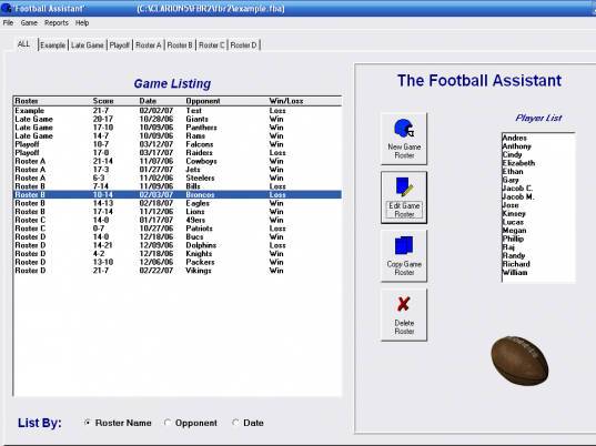 Football Roster Organizer Screenshot 1