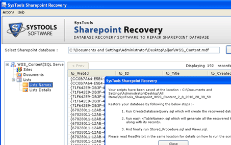 SharePoint Database Repair Screenshot 1