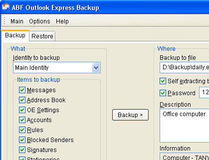 Outlook Express Backup Screenshot 1