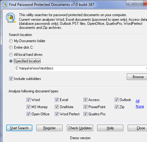 Find Password Protected Documents Screenshot 1