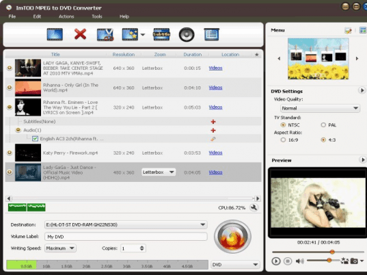 ImTOO MPEG to DVD Converter Screenshot 1