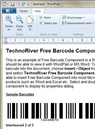 TechnoRiver Free Barcode Software Component Screenshot 1