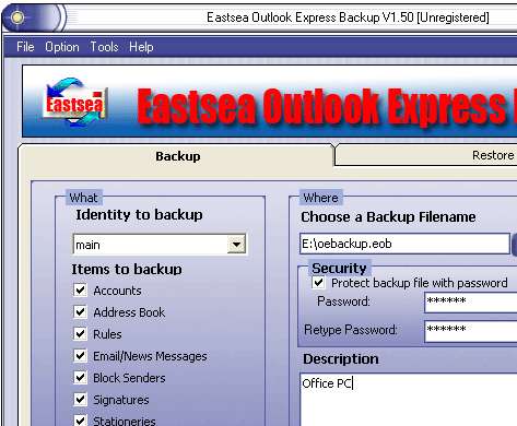 Eastsea Outlook Express Backup Screenshot 1