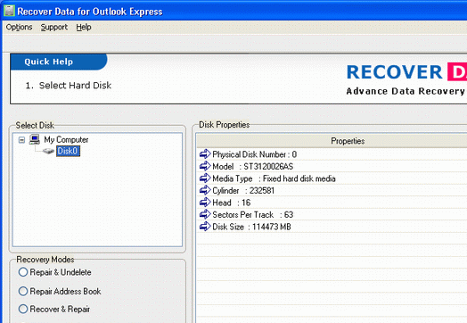 Microsoft Outlook Express Recovery Screenshot 1
