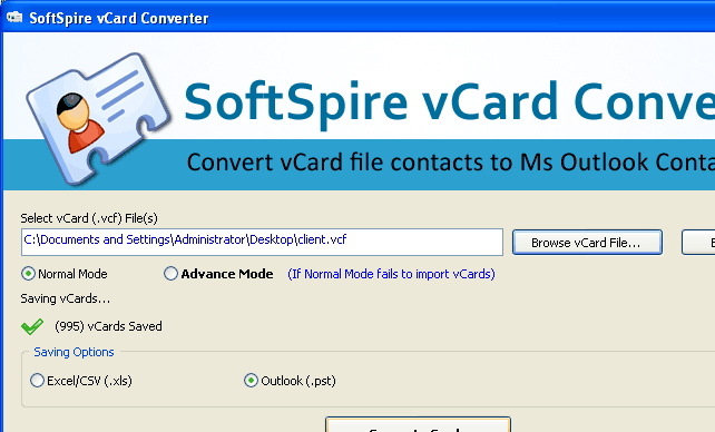 vCard Transfer to Excel Screenshot 1