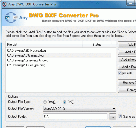 DWG to DXF Converter Pro 2010.11.5 Screenshot 1