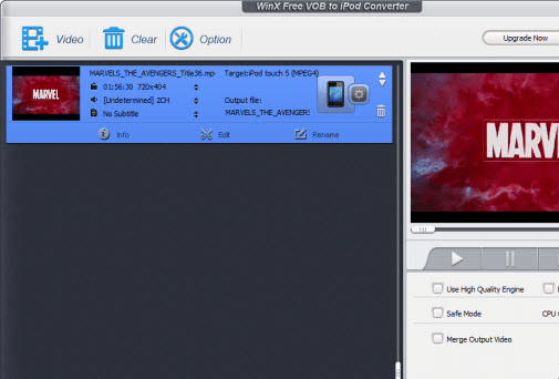 WinX Free VOB to iPod Converter Screenshot 1