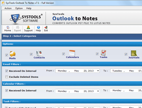 Outlook/Microsoft to Lotus/IBM Migration Screenshot 1